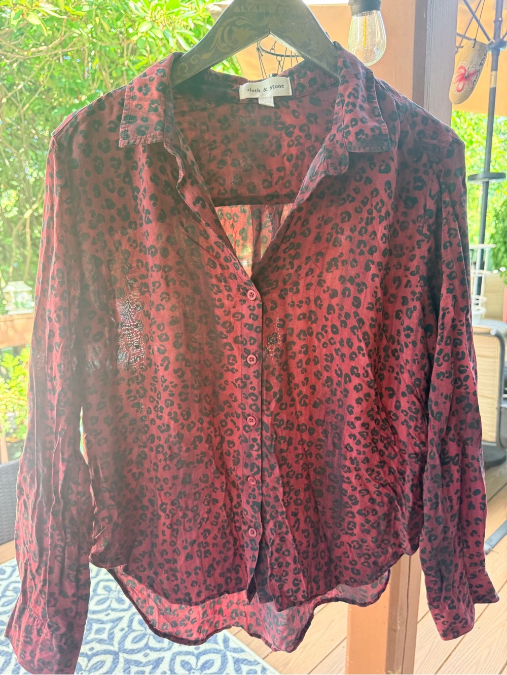 cloth & stone Burgundy and Black Leopard Print Button-Down Shirt